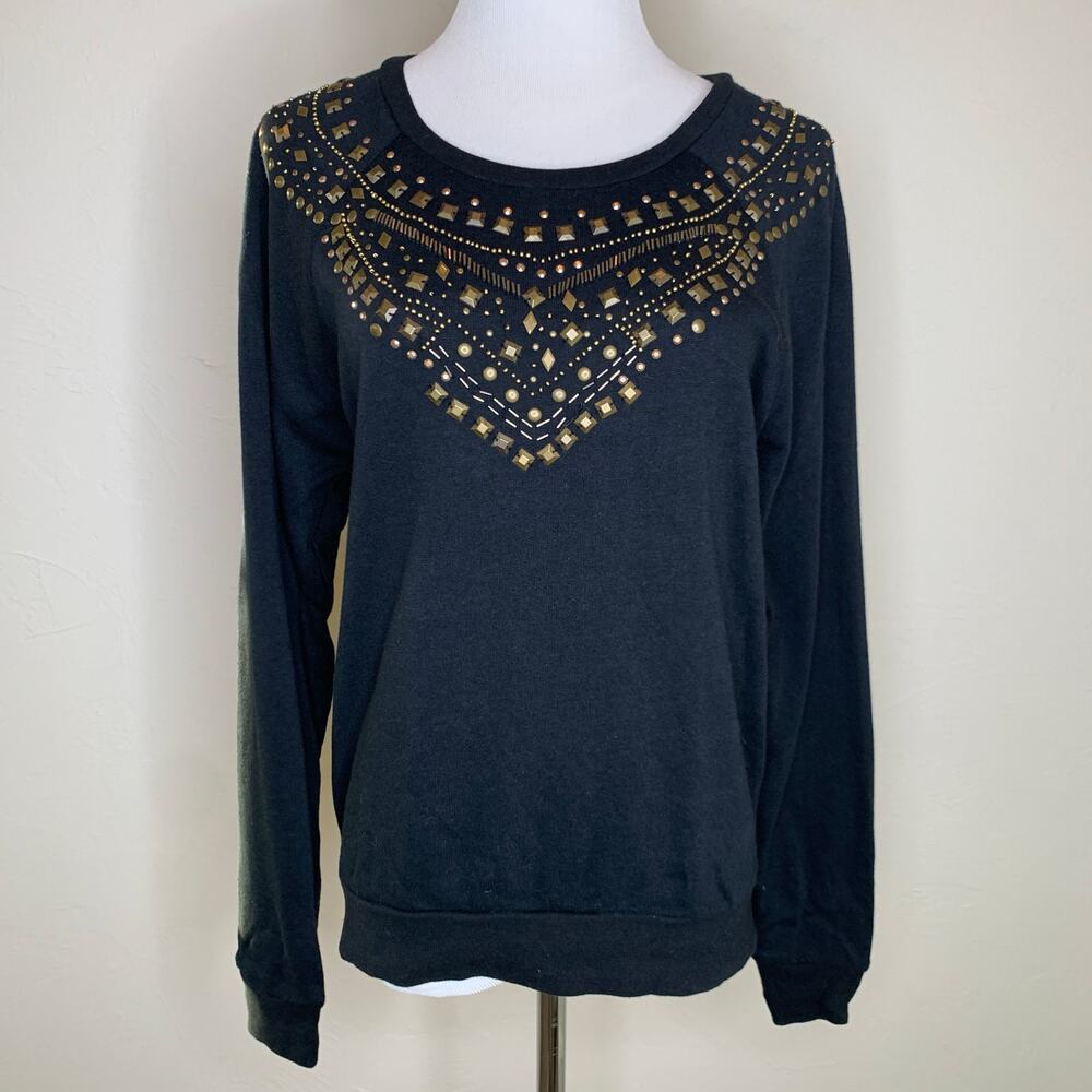 Embellished Dark Gray Sweatshirt w Bronze Beads Studs Sz Small